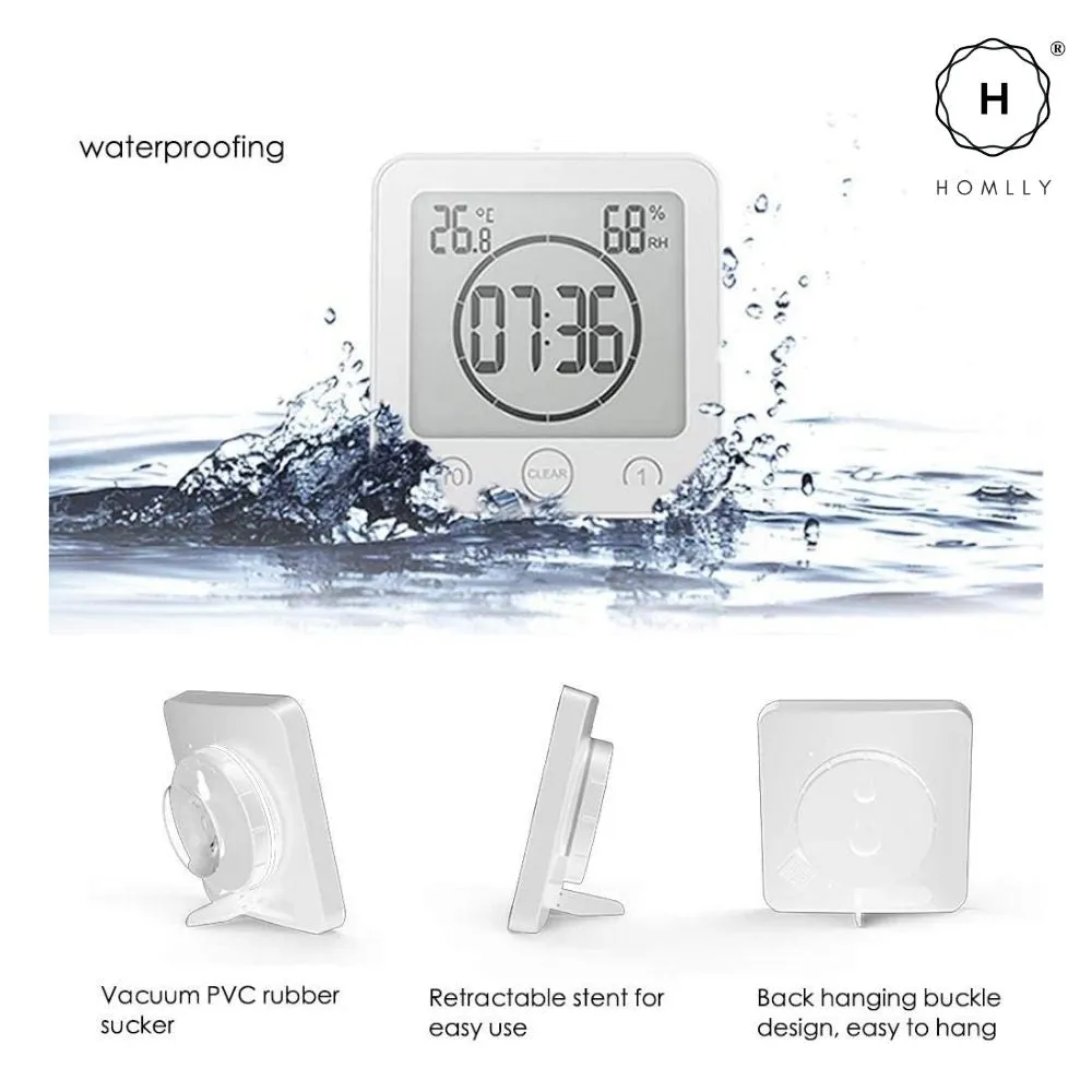 Homlly Bathroom Waterproof Big Digital LCD Wall Clock Timer with Alarm