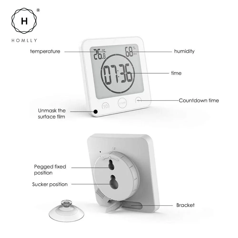 Homlly Bathroom Waterproof Big Digital LCD Wall Clock Timer with Alarm
