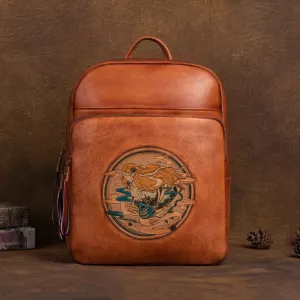Ivy Embossed Leather Backpack - USB Power Plug - Black/Brown/Green/Red