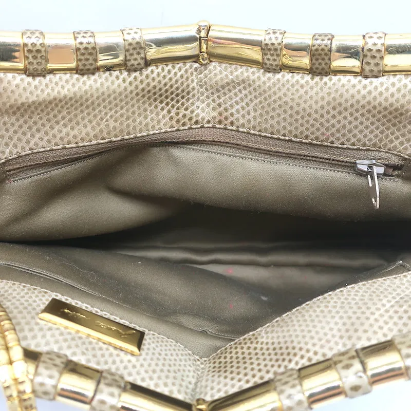 Judith Leiber Lizard Clutch Beige Small Chain Strap Crossbody Bag