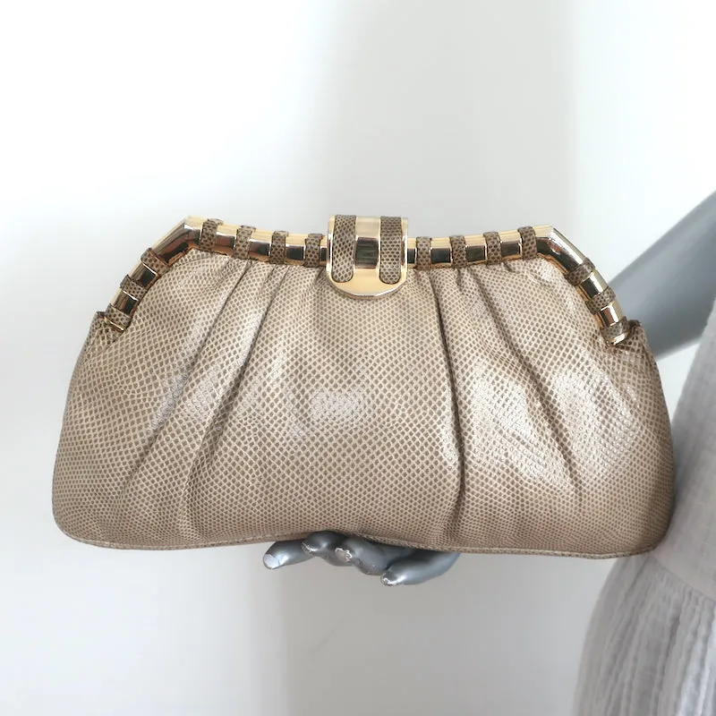 Judith Leiber Lizard Clutch Beige Small Chain Strap Crossbody Bag