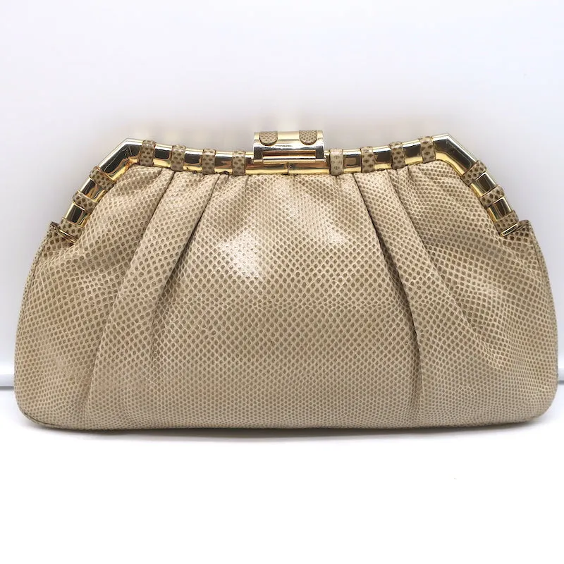 Judith Leiber Lizard Clutch Beige Small Chain Strap Crossbody Bag