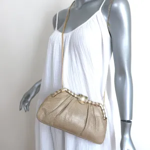 Judith Leiber Lizard Clutch Beige Small Chain Strap Crossbody Bag