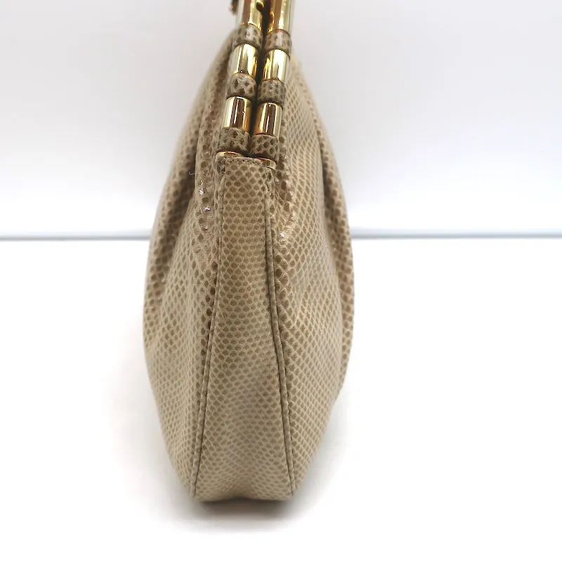 Judith Leiber Lizard Clutch Beige Small Chain Strap Crossbody Bag