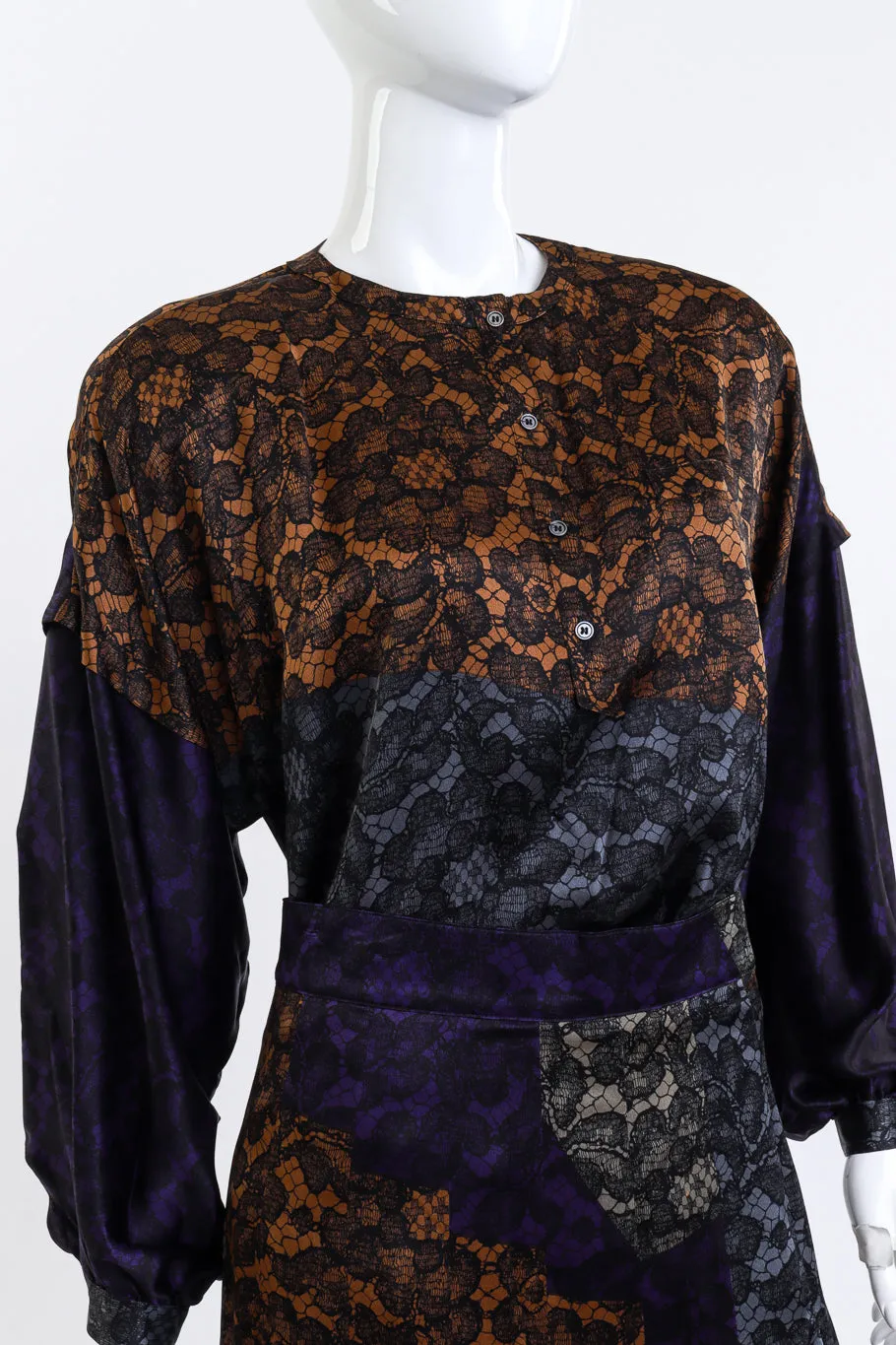 Lace Print Silk Top & Skirt Set