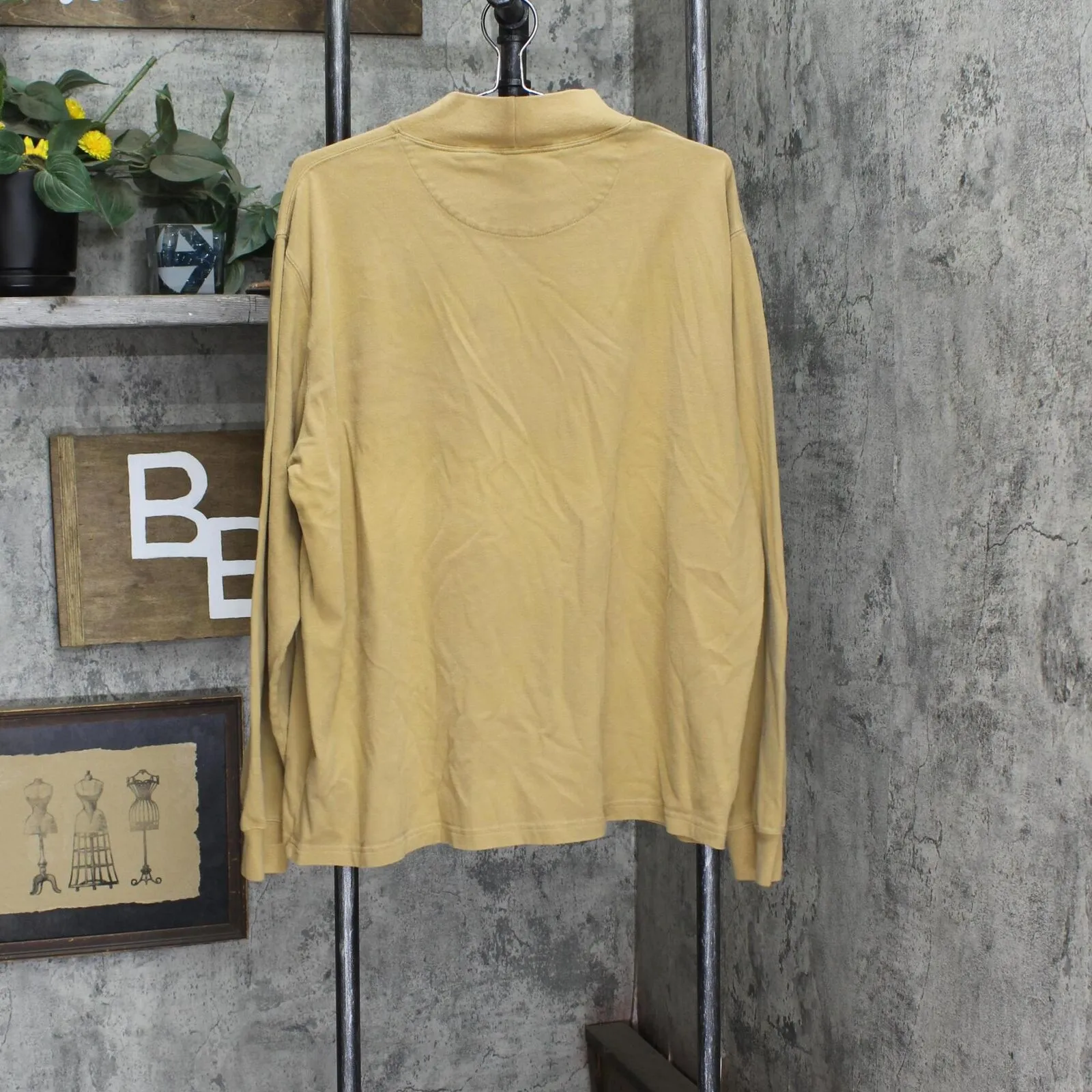 Lands' End Mens Vintage Lightweight Mockneck Pullover Sweater Tan Brown XL