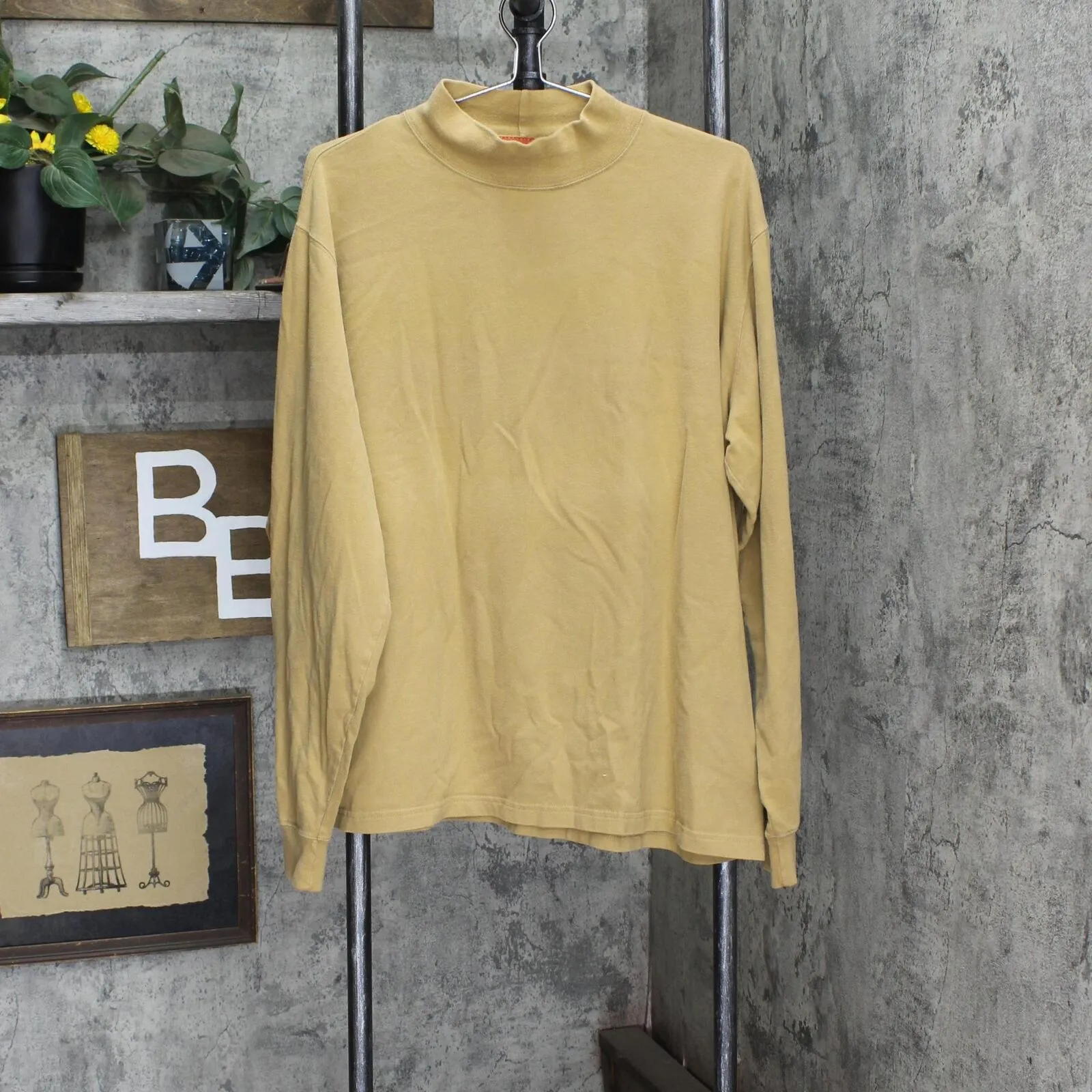 Lands' End Mens Vintage Lightweight Mockneck Pullover Sweater Tan Brown XL