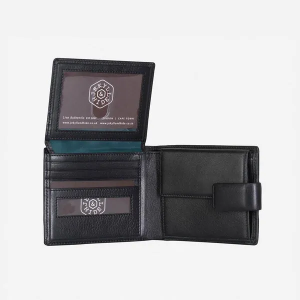 LARGE BIFOLD WALLET WITH PRESS STUD CLOSURE, SOFT BLACK