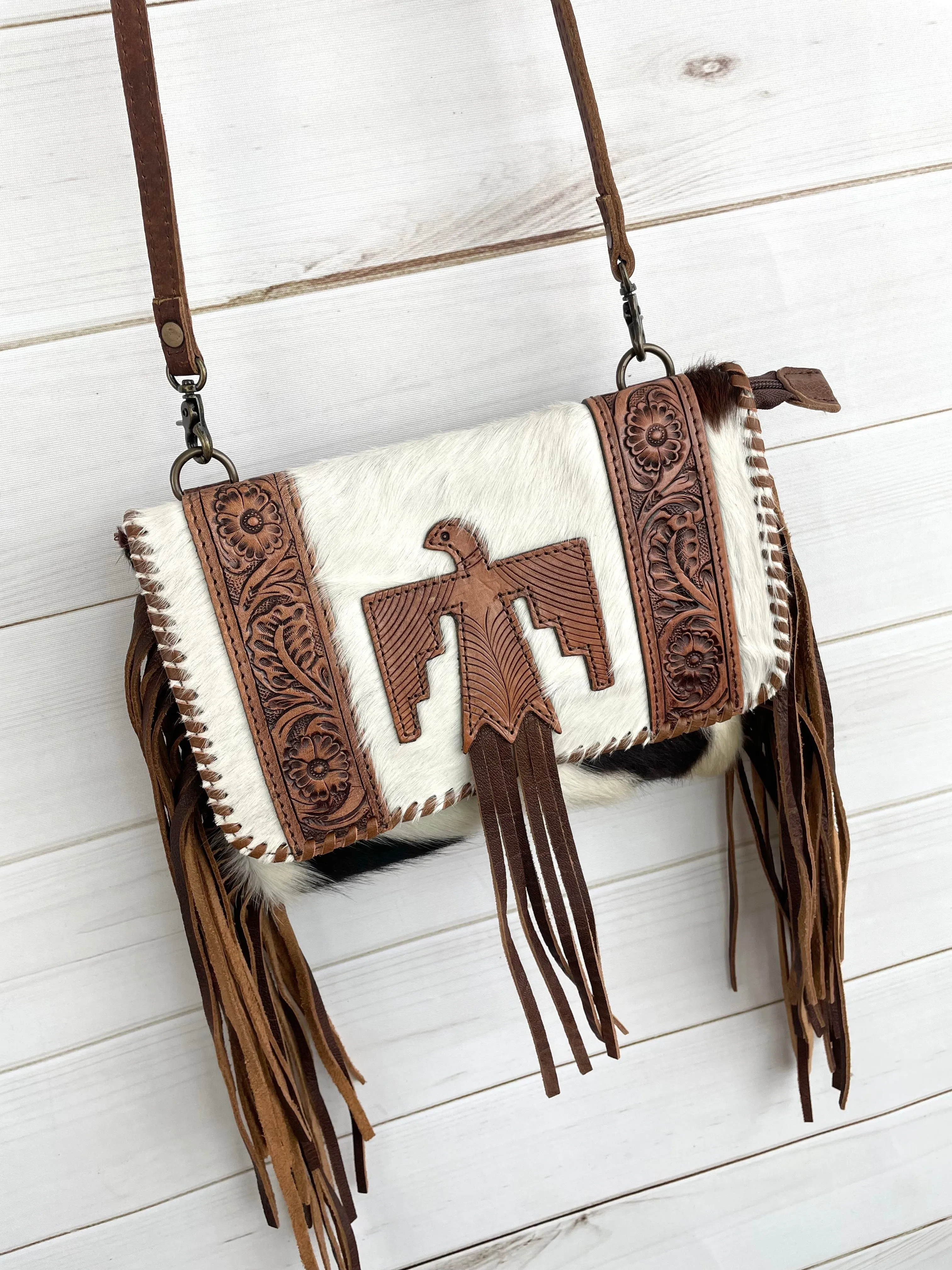 Leather Hide Firebird Crossbody Purse