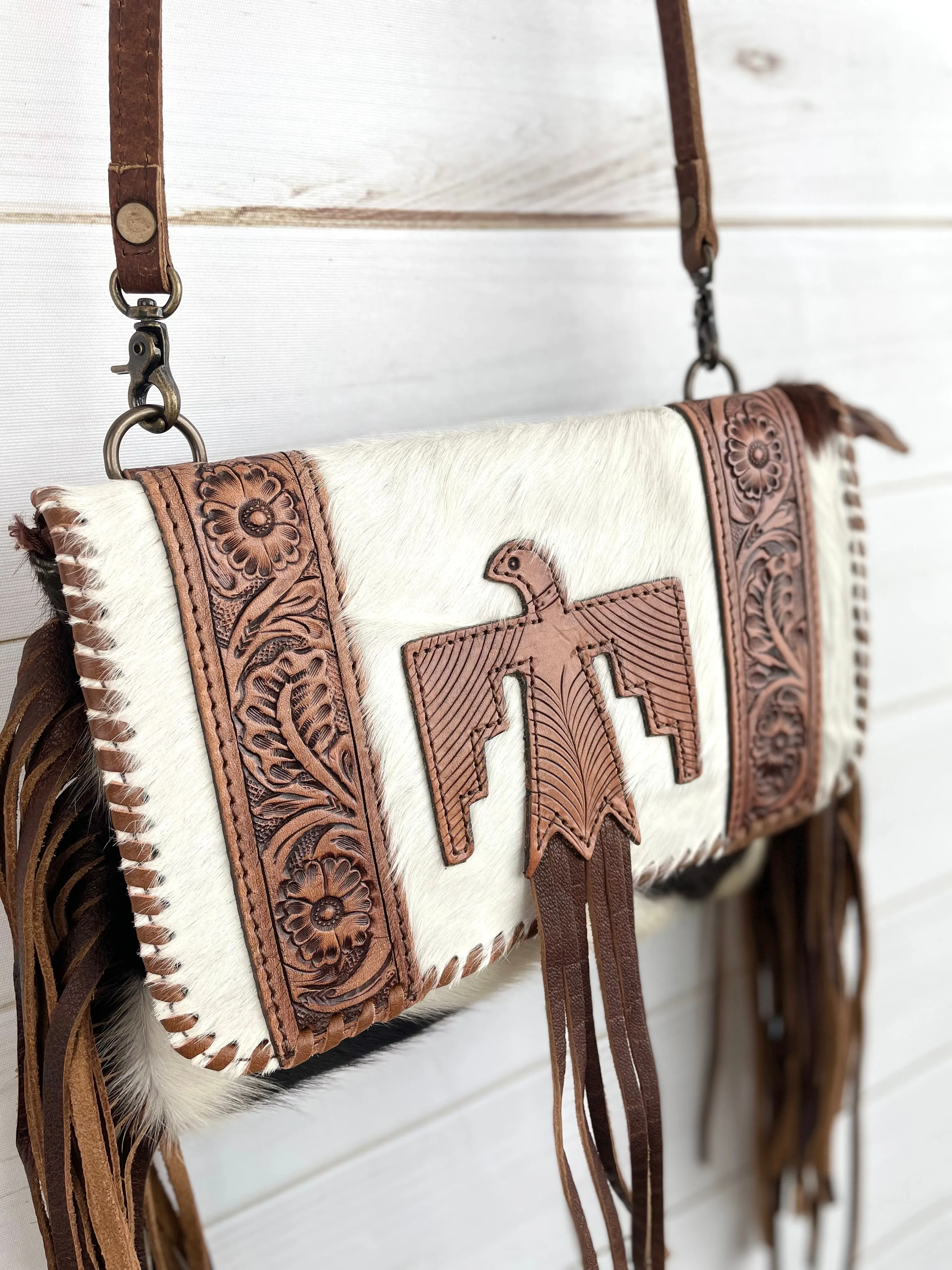 Leather Hide Firebird Crossbody Purse