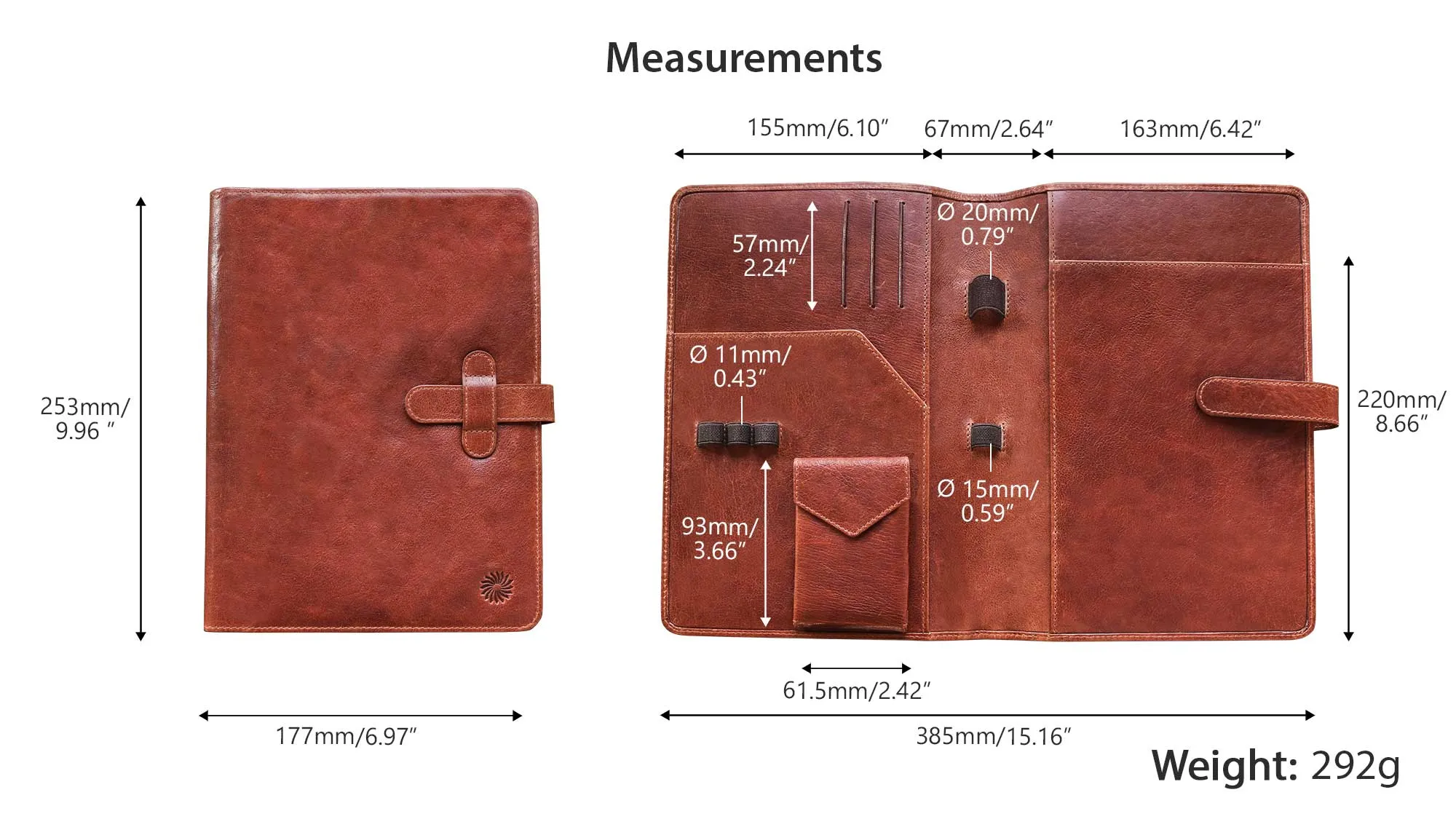 Leather Notebook Cover A5 - Compact - Cognac Brown