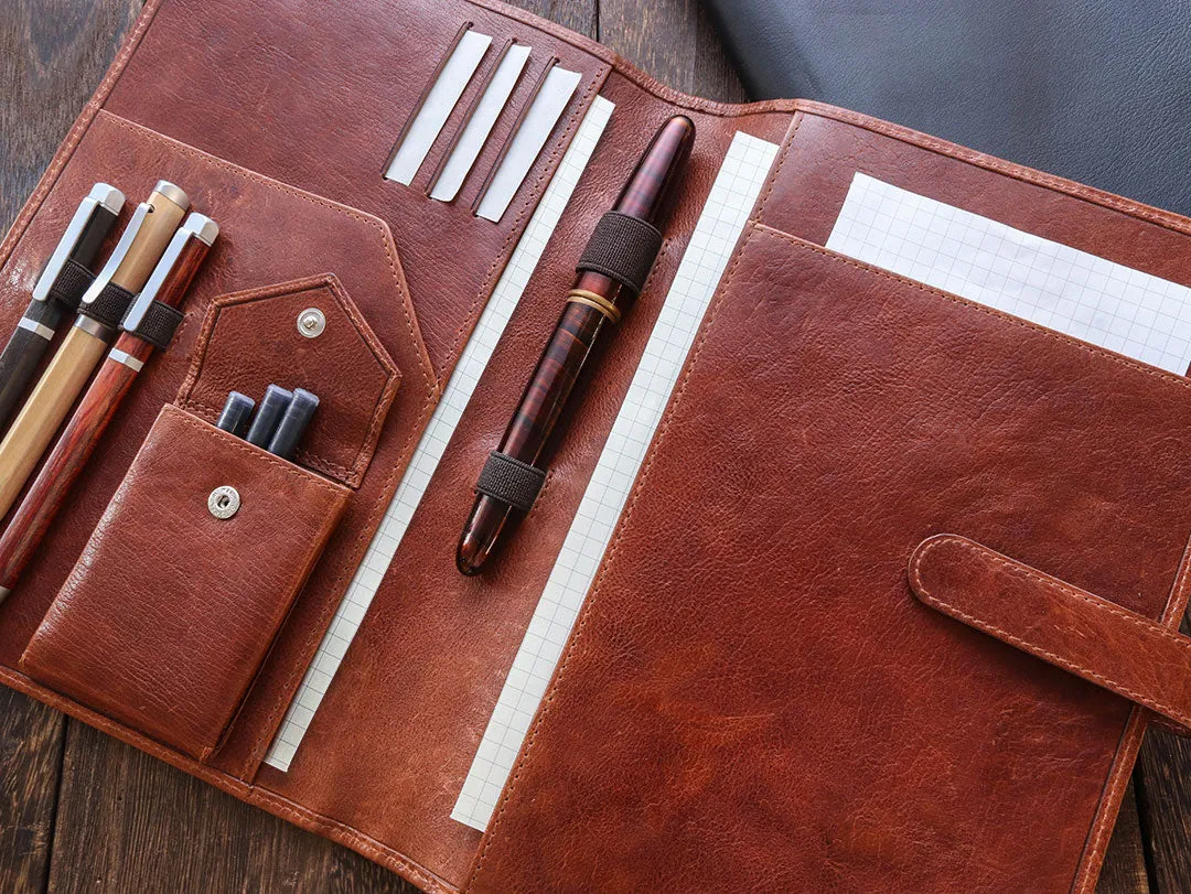 Leather Notebook Cover A5 - Compact - Cognac Brown