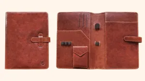 Leather Notebook Cover A5 - Compact - Cognac Brown