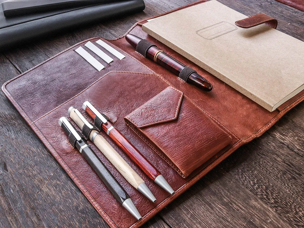 Leather Notebook Cover A5 - Compact - Cognac Brown