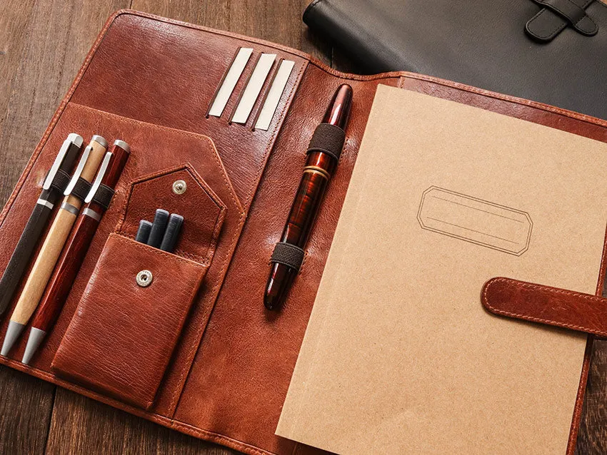 Leather Notebook Cover A5 - Compact - Cognac Brown