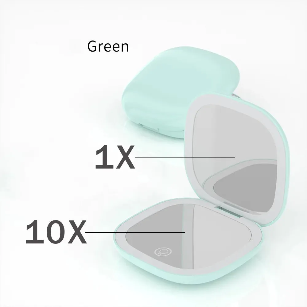 LED 5X/10X Magnifying Compact Mirror – Portable Foldable Rechargeable Travel Makeup Mirror