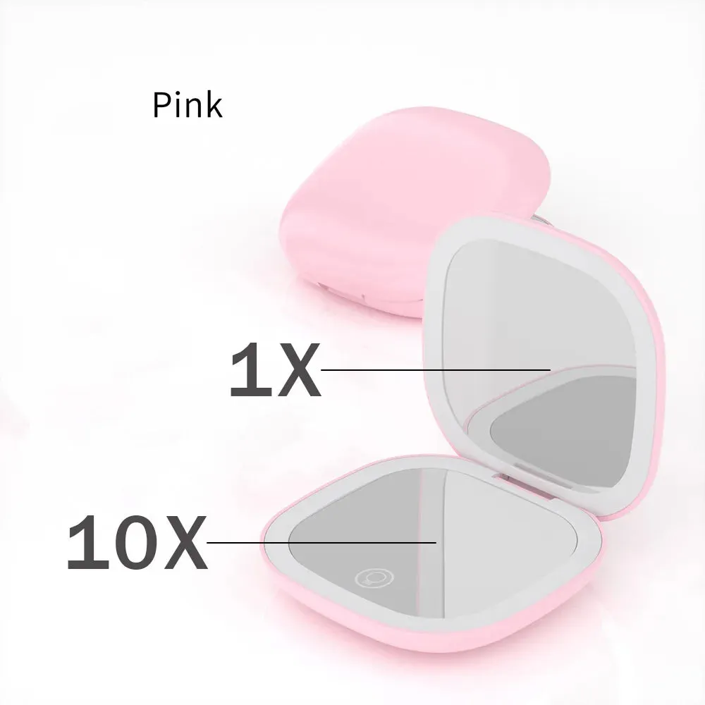 LED 5X/10X Magnifying Compact Mirror – Portable Foldable Rechargeable Travel Makeup Mirror