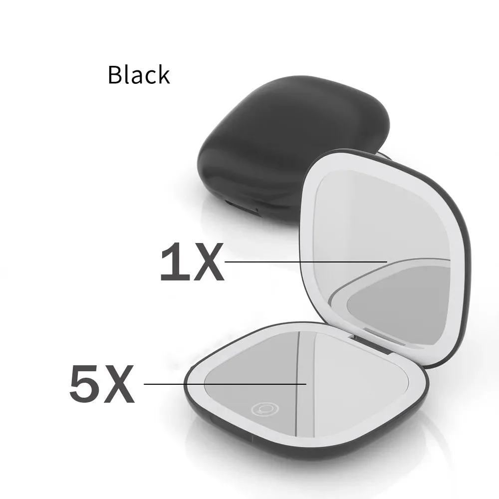 LED 5X/10X Magnifying Compact Mirror – Portable Foldable Rechargeable Travel Makeup Mirror