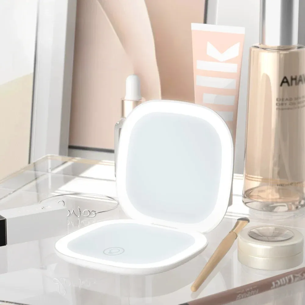 LED 5X/10X Magnifying Compact Mirror – Portable Foldable Rechargeable Travel Makeup Mirror