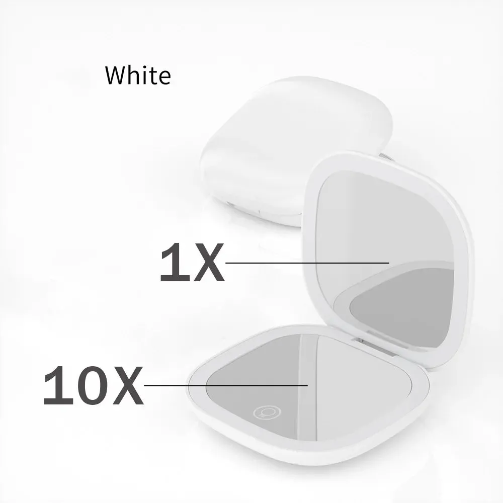 LED 5X/10X Magnifying Compact Mirror – Portable Foldable Rechargeable Travel Makeup Mirror