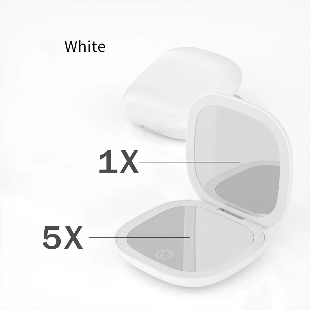 LED 5X/10X Magnifying Compact Mirror – Portable Foldable Rechargeable Travel Makeup Mirror