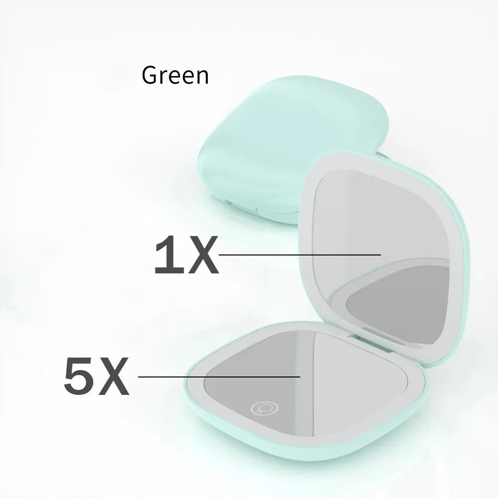 LED 5X/10X Magnifying Compact Mirror – Portable Foldable Rechargeable Travel Makeup Mirror