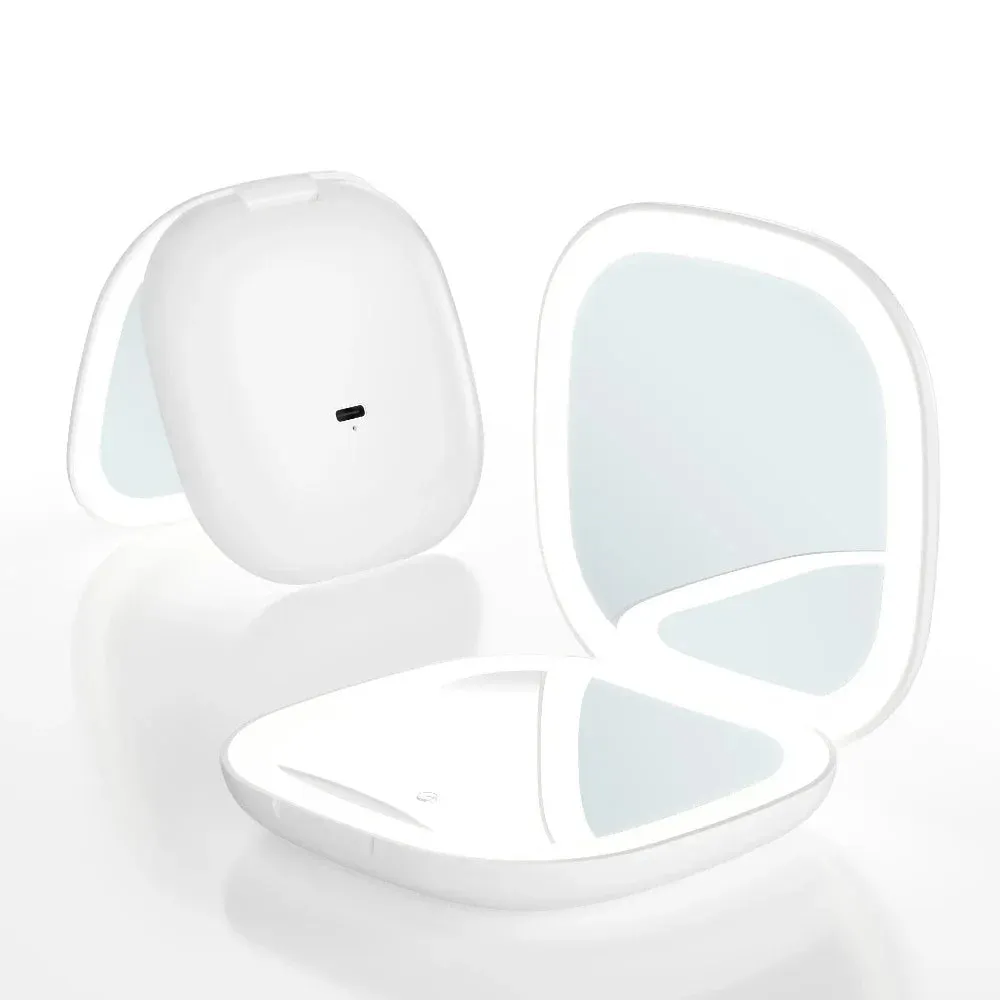 LED 5X/10X Magnifying Compact Mirror – Portable Foldable Rechargeable Travel Makeup Mirror
