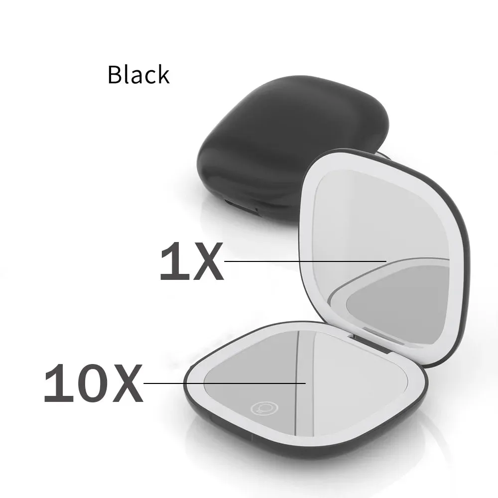 LED 5X/10X Magnifying Compact Mirror – Portable Foldable Rechargeable Travel Makeup Mirror