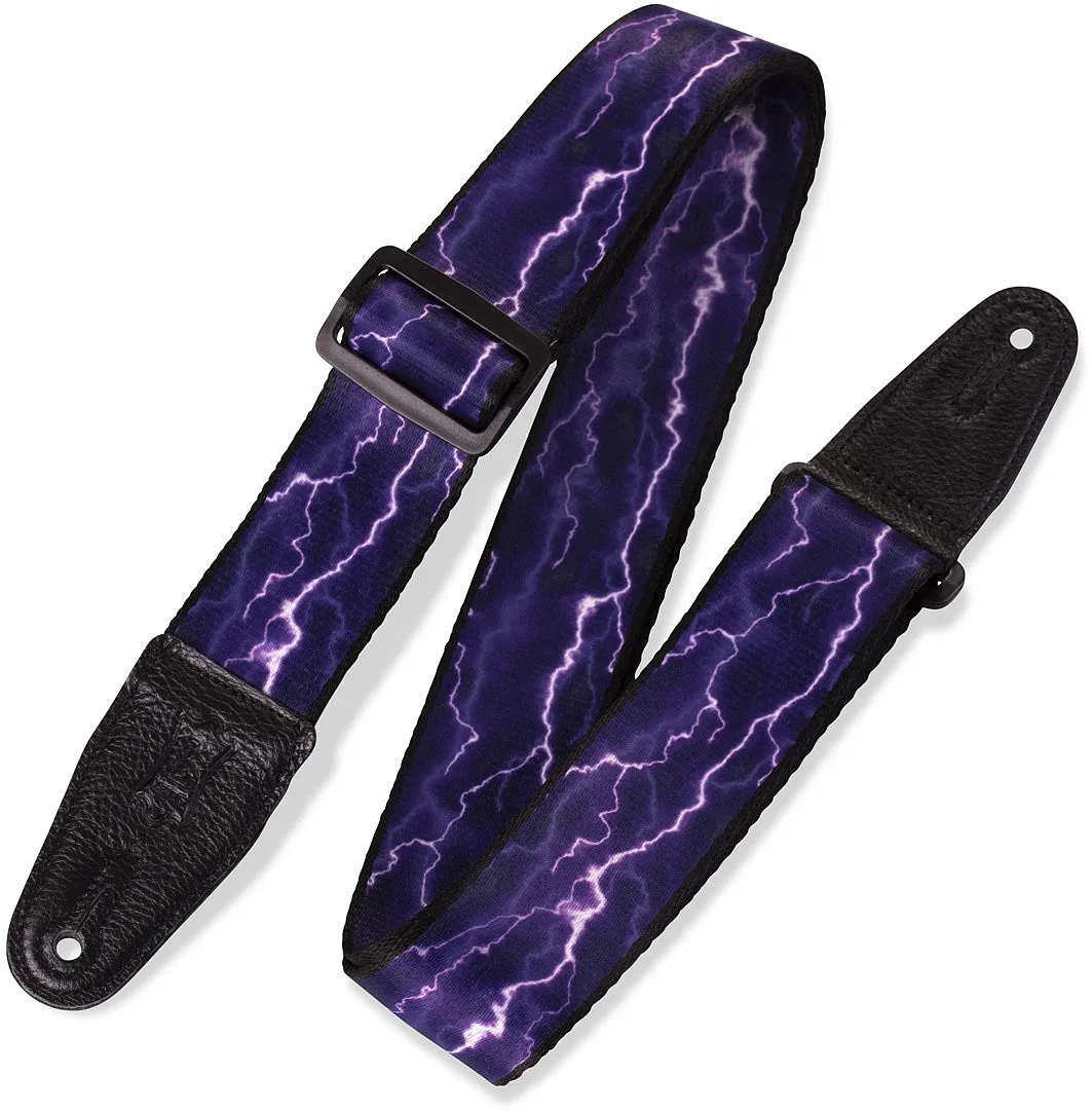 Levy's Print Series 2" Polyester Guitar Strap, Purple Lightning Pattern