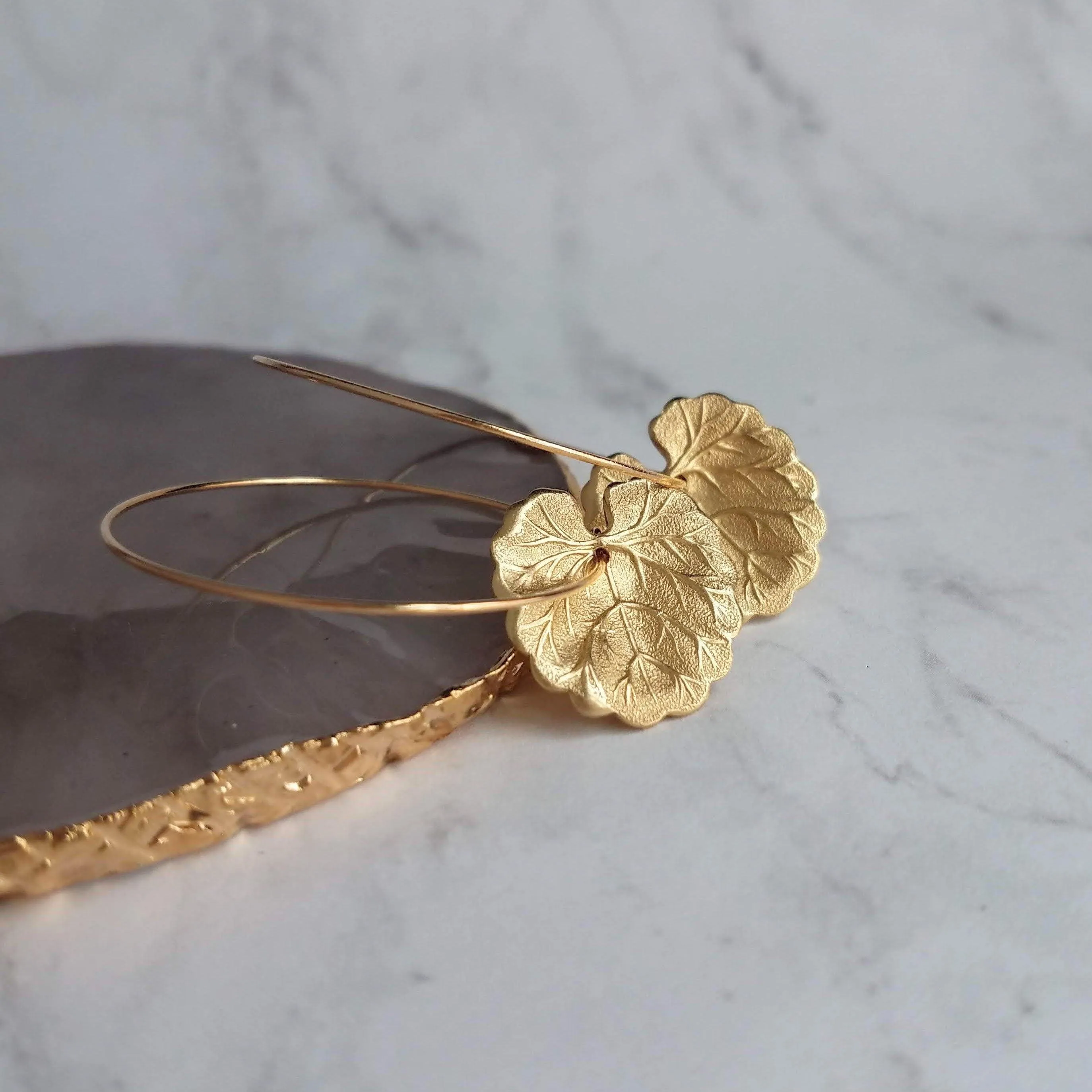 Lily Pad Earrings, large gold hoops, gold lilypad, gold lotus earring, lightweight hoops, lotus leaf earring, thin gold hoops, 2 inch hoops