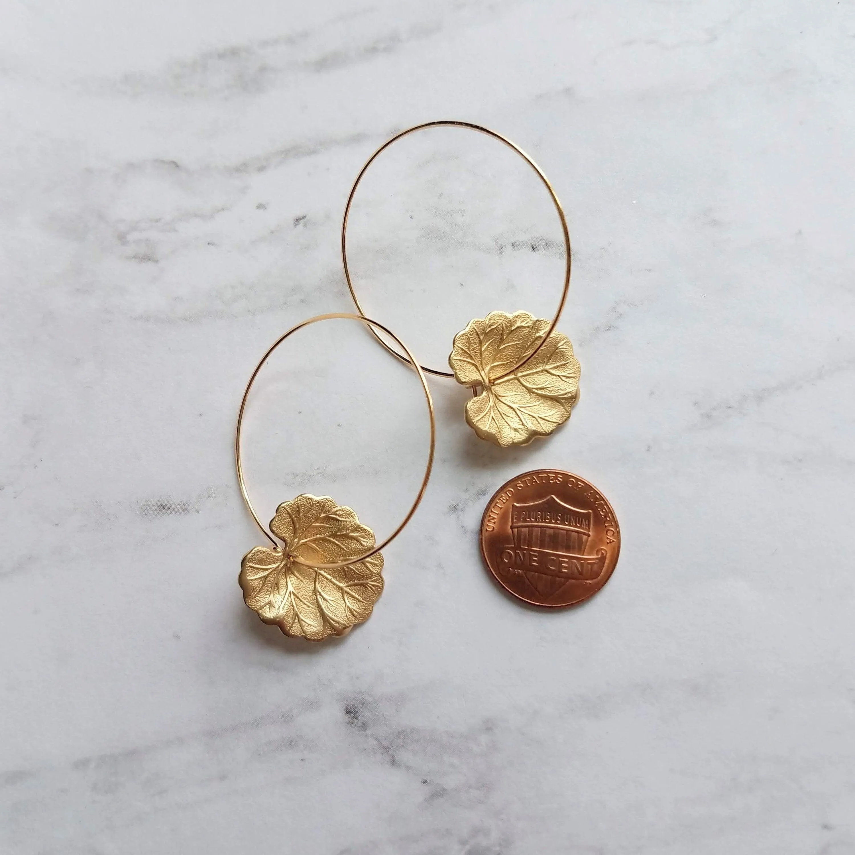 Lily Pad Earrings, large gold hoops, gold lilypad, gold lotus earring, lightweight hoops, lotus leaf earring, thin gold hoops, 2 inch hoops