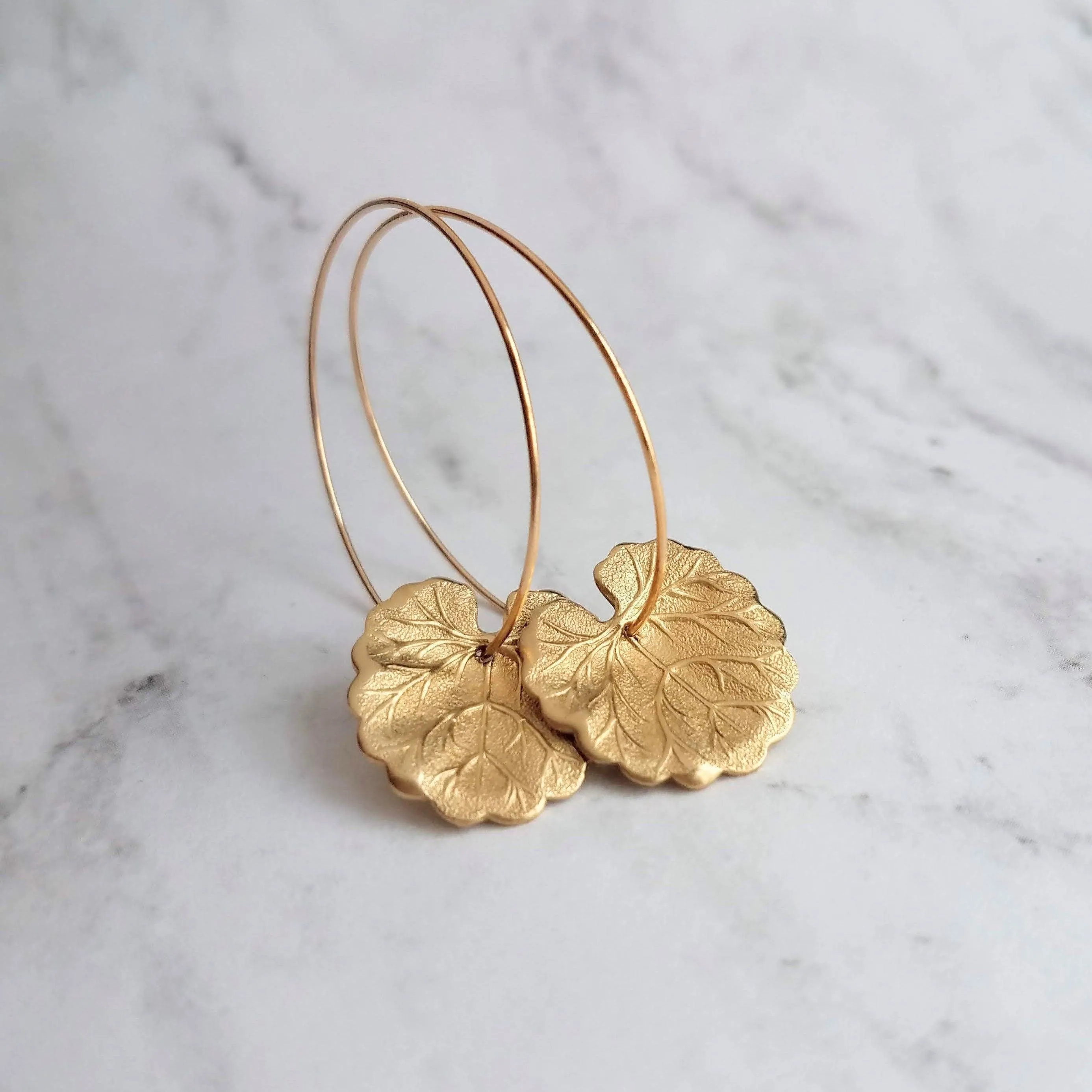 Lily Pad Earrings, large gold hoops, gold lilypad, gold lotus earring, lightweight hoops, lotus leaf earring, thin gold hoops, 2 inch hoops