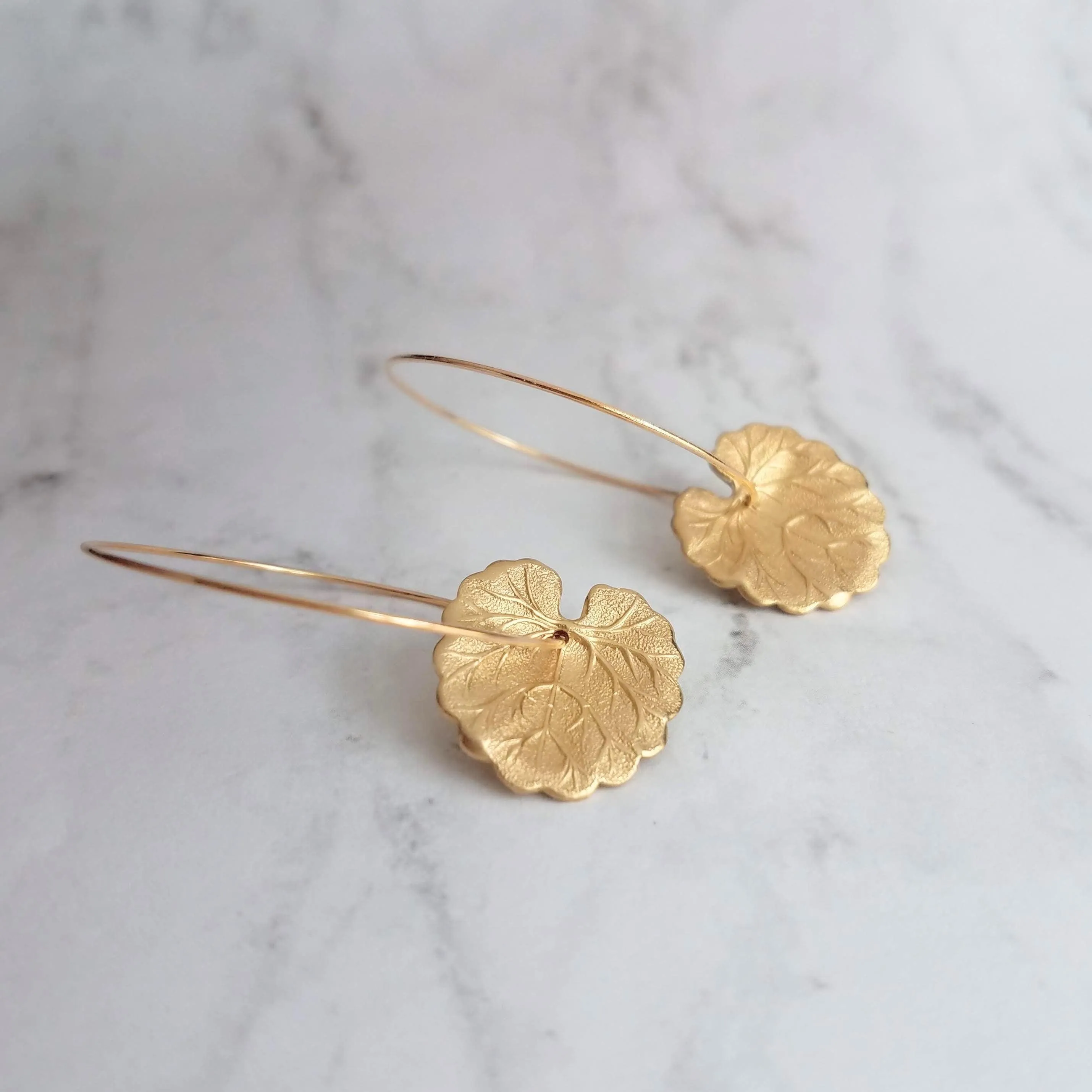 Lily Pad Earrings, large gold hoops, gold lilypad, gold lotus earring, lightweight hoops, lotus leaf earring, thin gold hoops, 2 inch hoops