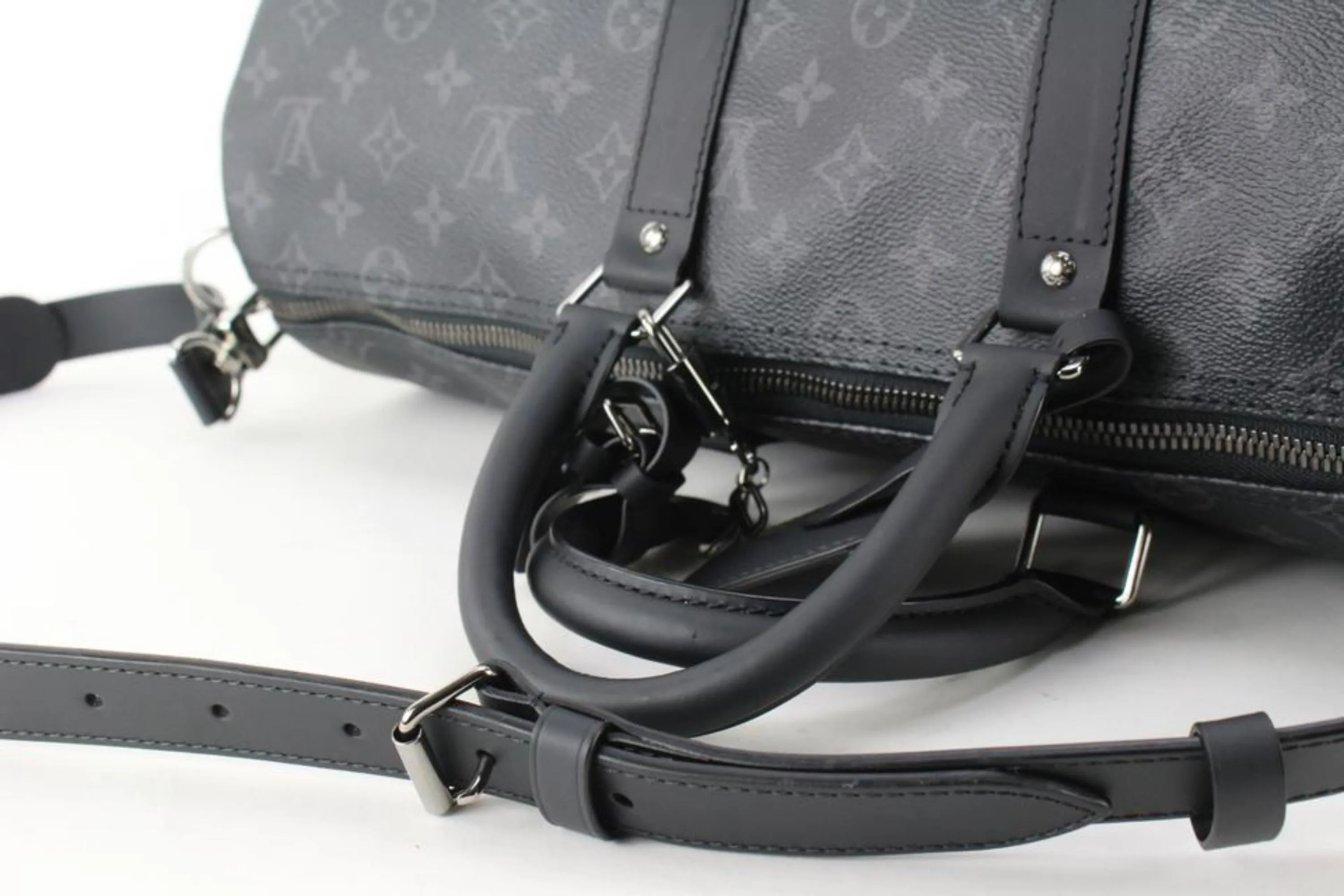 Louis Vuitton Black Monogram Eclipse Keepall Bandouliere 45 Duffle with Strap 2L103a