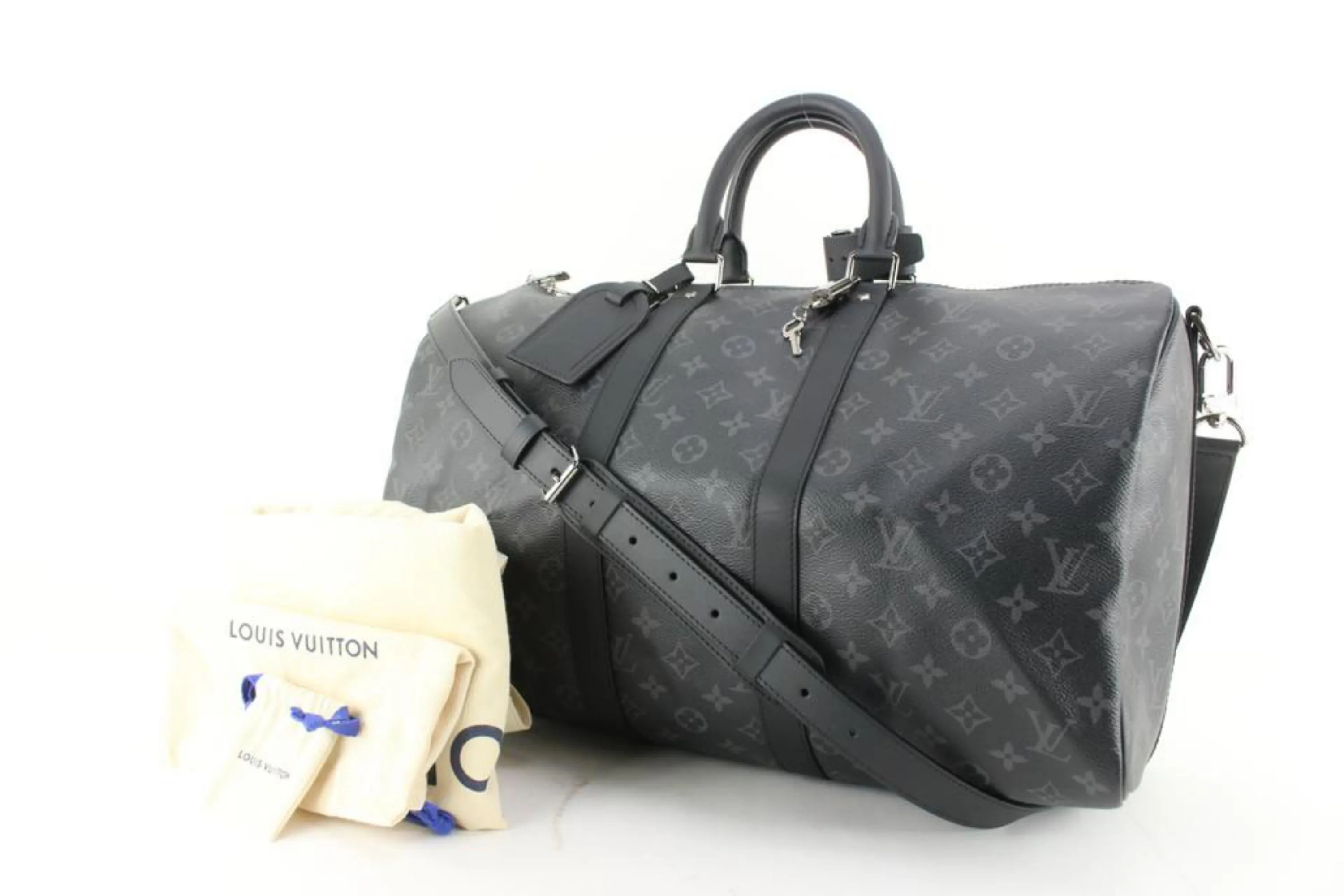 Louis Vuitton Black Monogram Eclipse Keepall Bandouliere 45 Duffle with Strap 2L103a