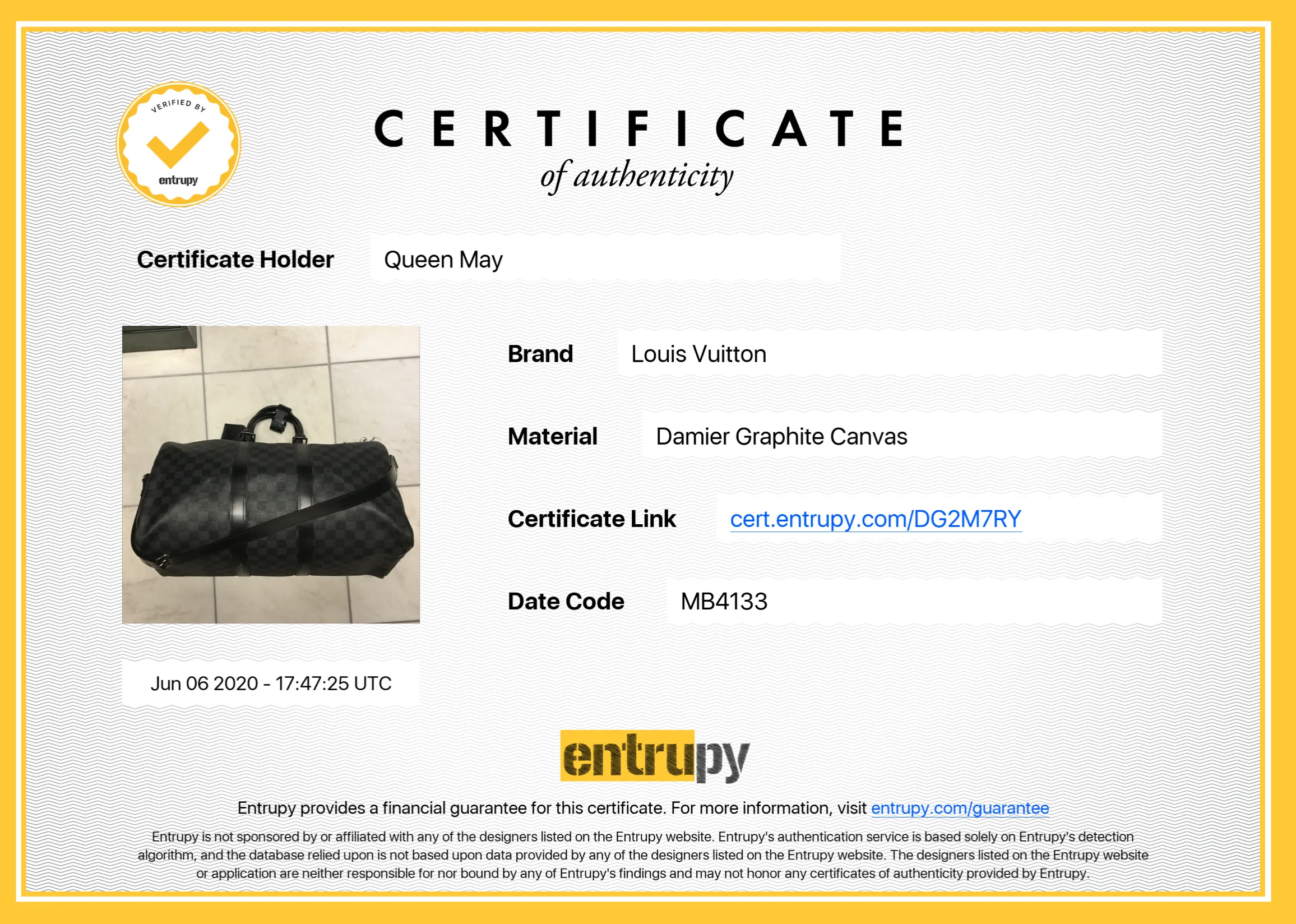 Louis Vuitton Damier Graphite Bandouliere Keepall 45