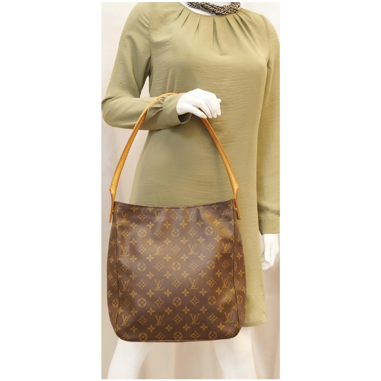 LOUIS VUITTON Looping GM Monogram Canvas Shoulder Bag Brown