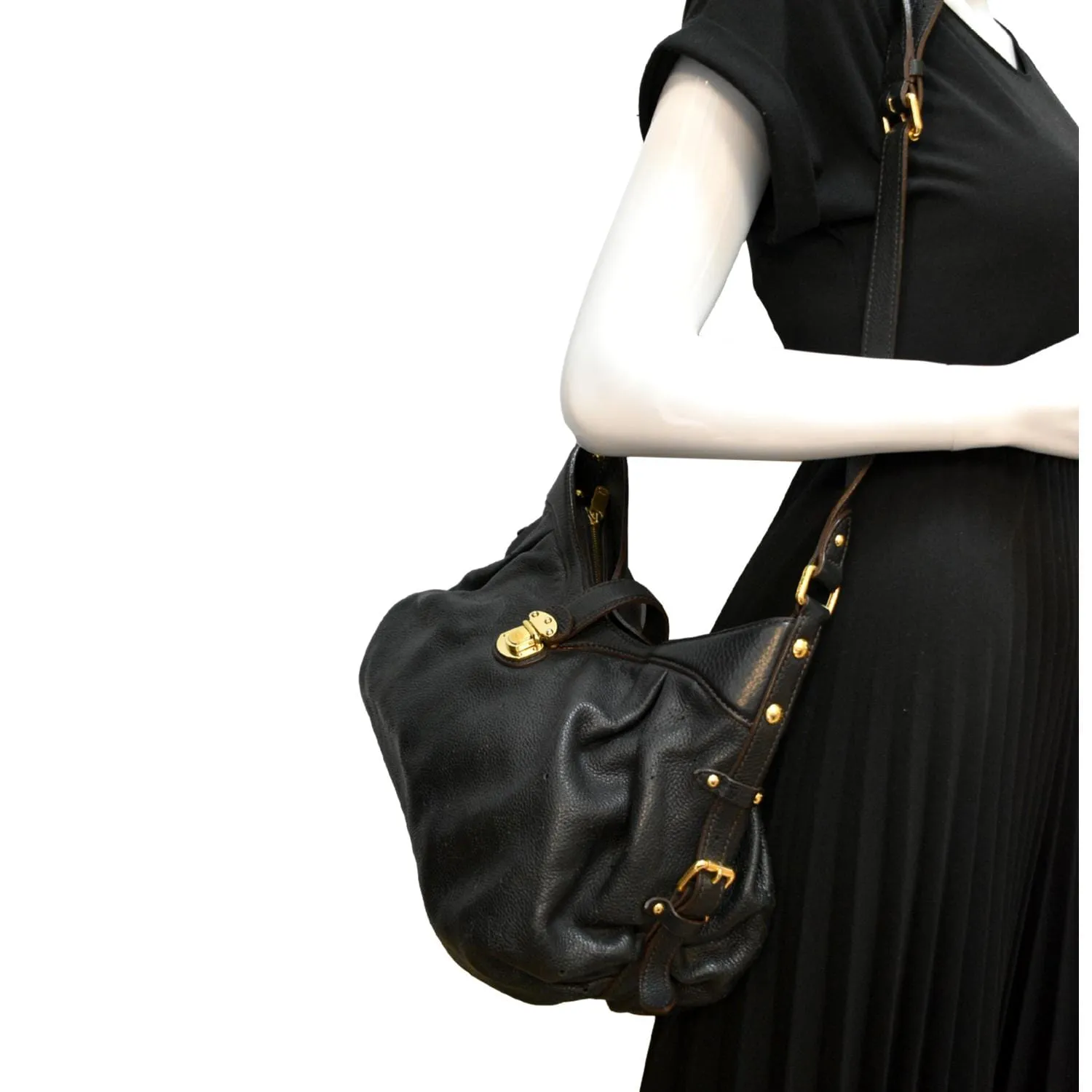 LOUIS VUITTON Mahina Leather Shoulder Bag Black