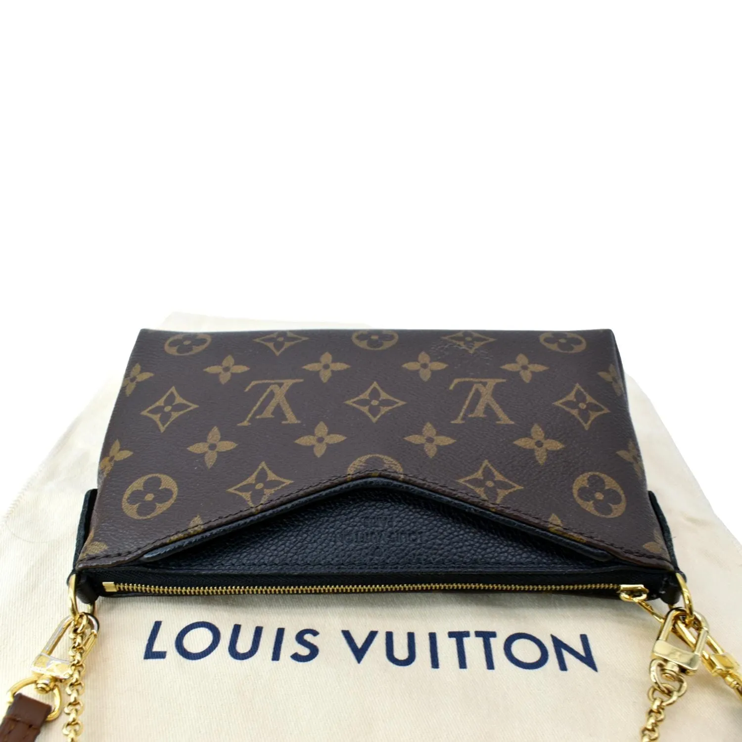 LOUIS VUITTON Pallas Monogram Canvas Clutch Crossbody Bag Brown