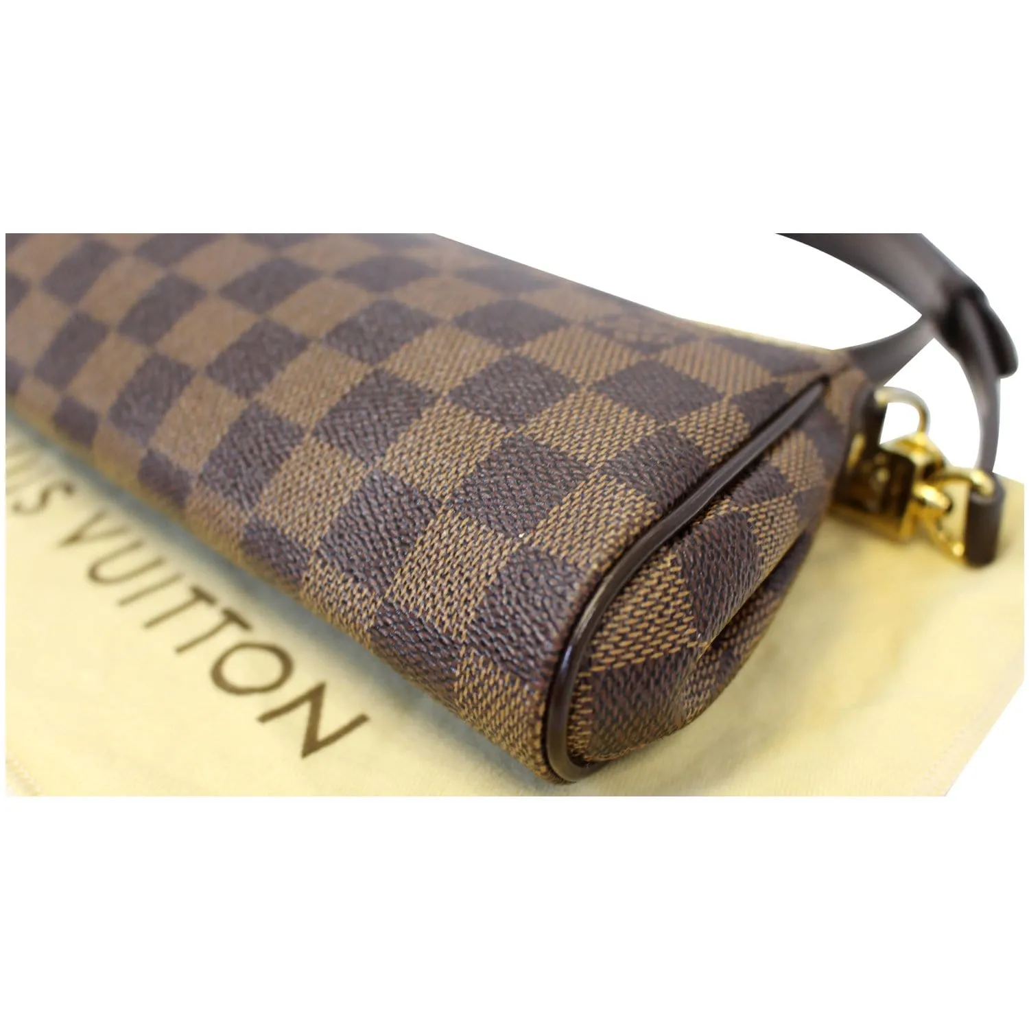 LOUIS VUITTON Pochette Eva Damier Ebene Clutch Crossbody Bag Brown