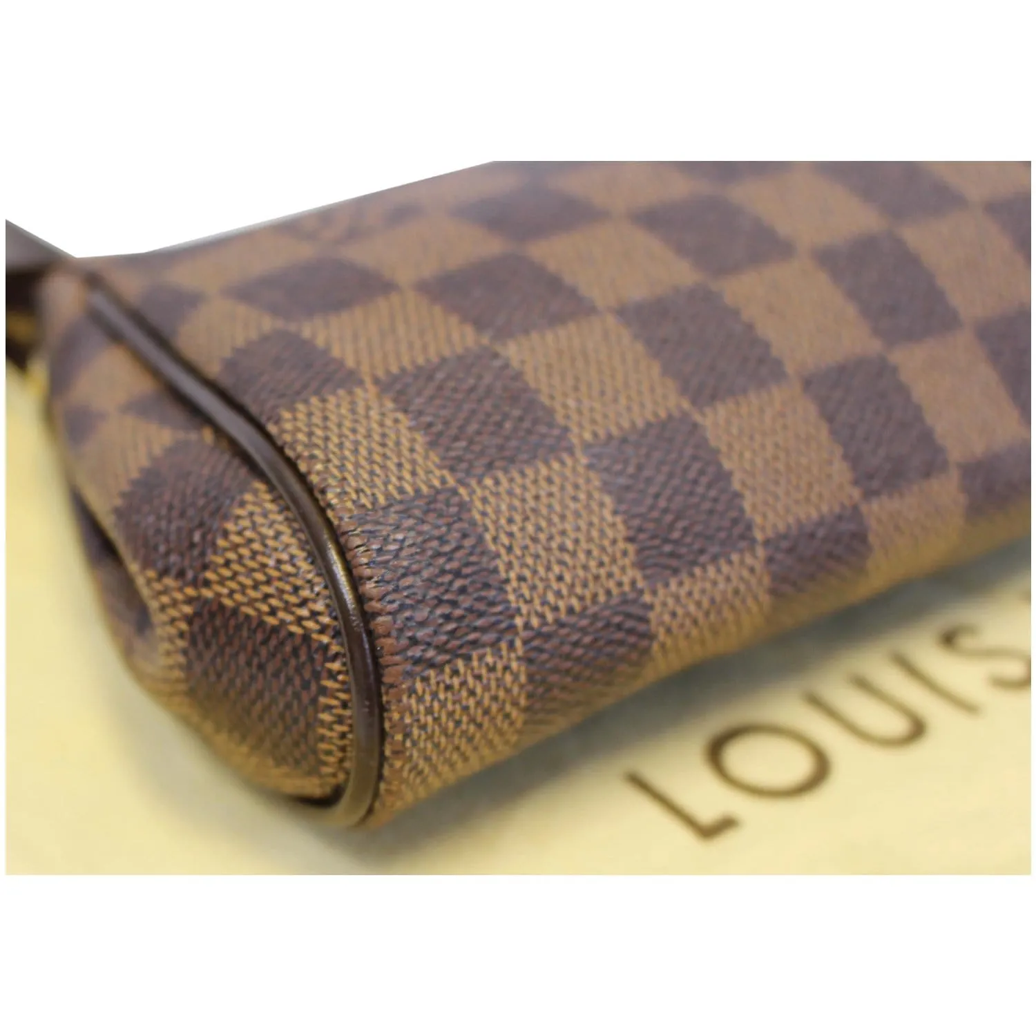LOUIS VUITTON Pochette Eva Damier Ebene Clutch Crossbody Bag Brown