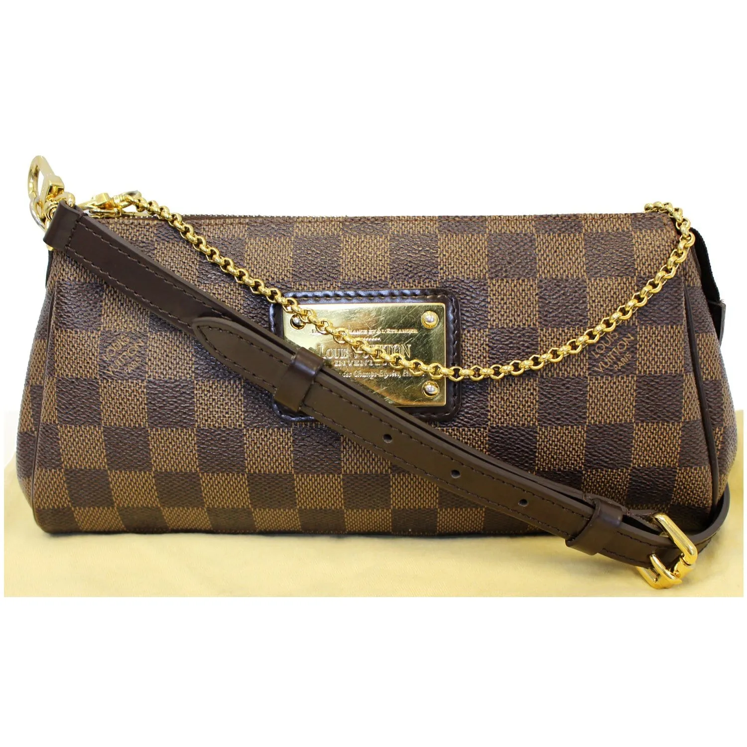 LOUIS VUITTON Pochette Eva Damier Ebene Clutch Crossbody Bag Brown