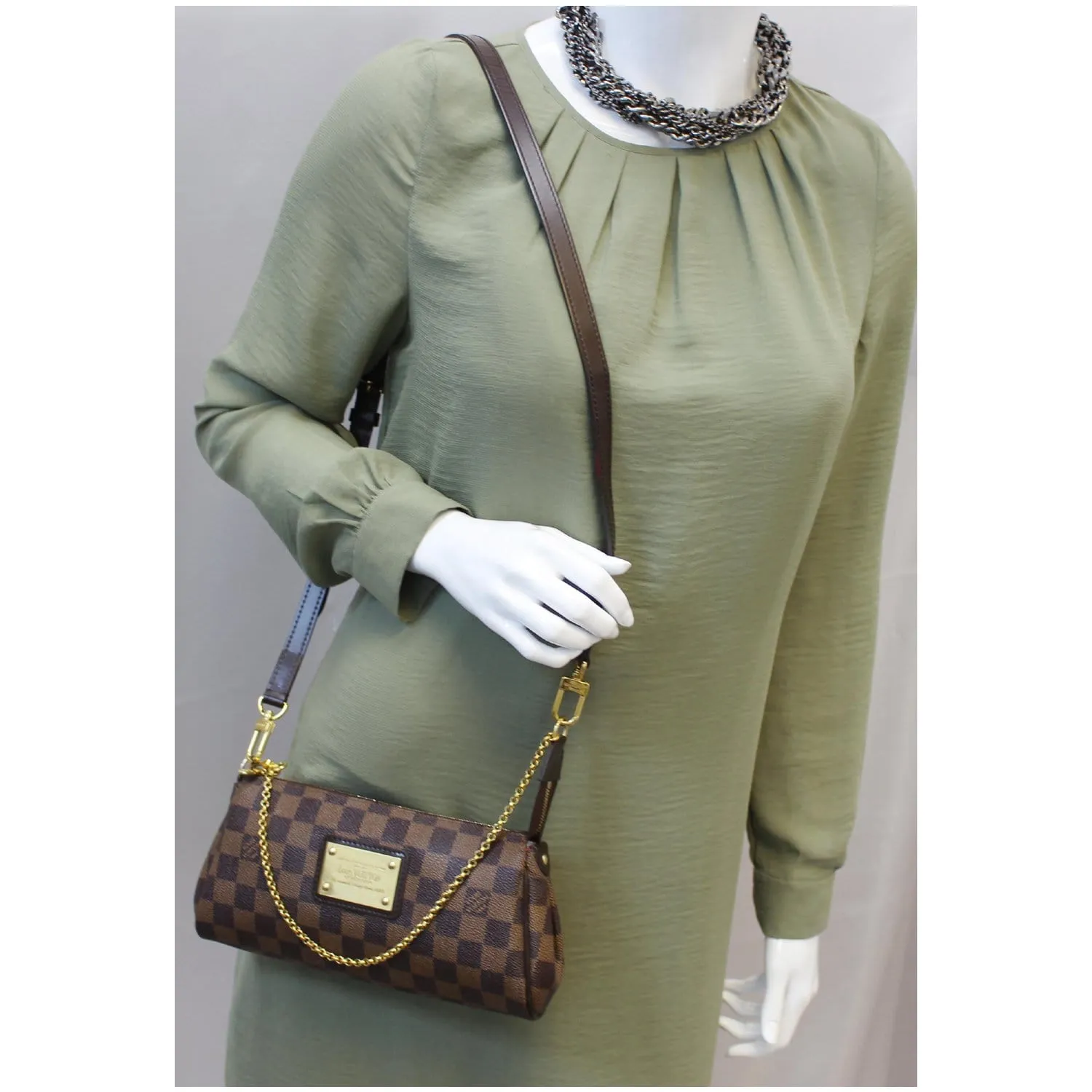 LOUIS VUITTON Pochette Eva Damier Ebene Clutch Crossbody Bag Brown
