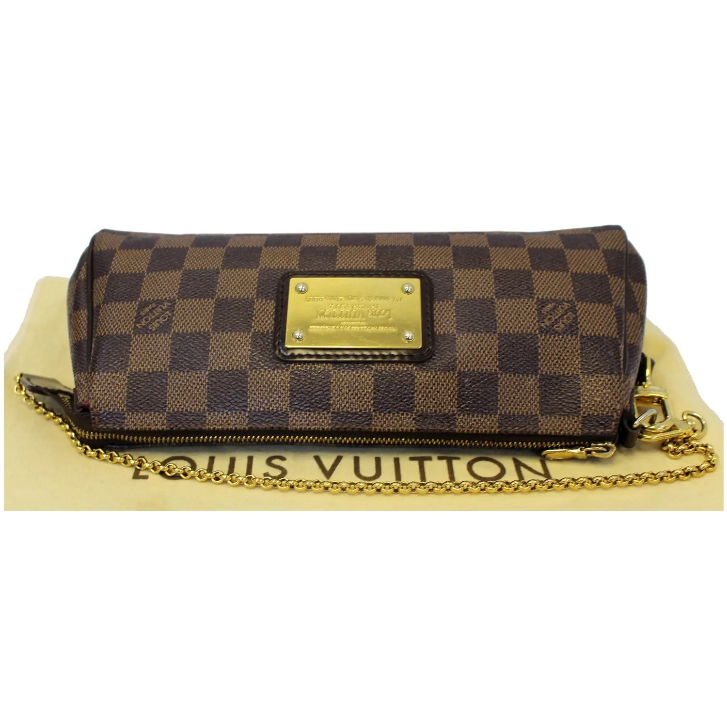 LOUIS VUITTON Pochette Eva Damier Ebene Clutch Crossbody Bag Brown