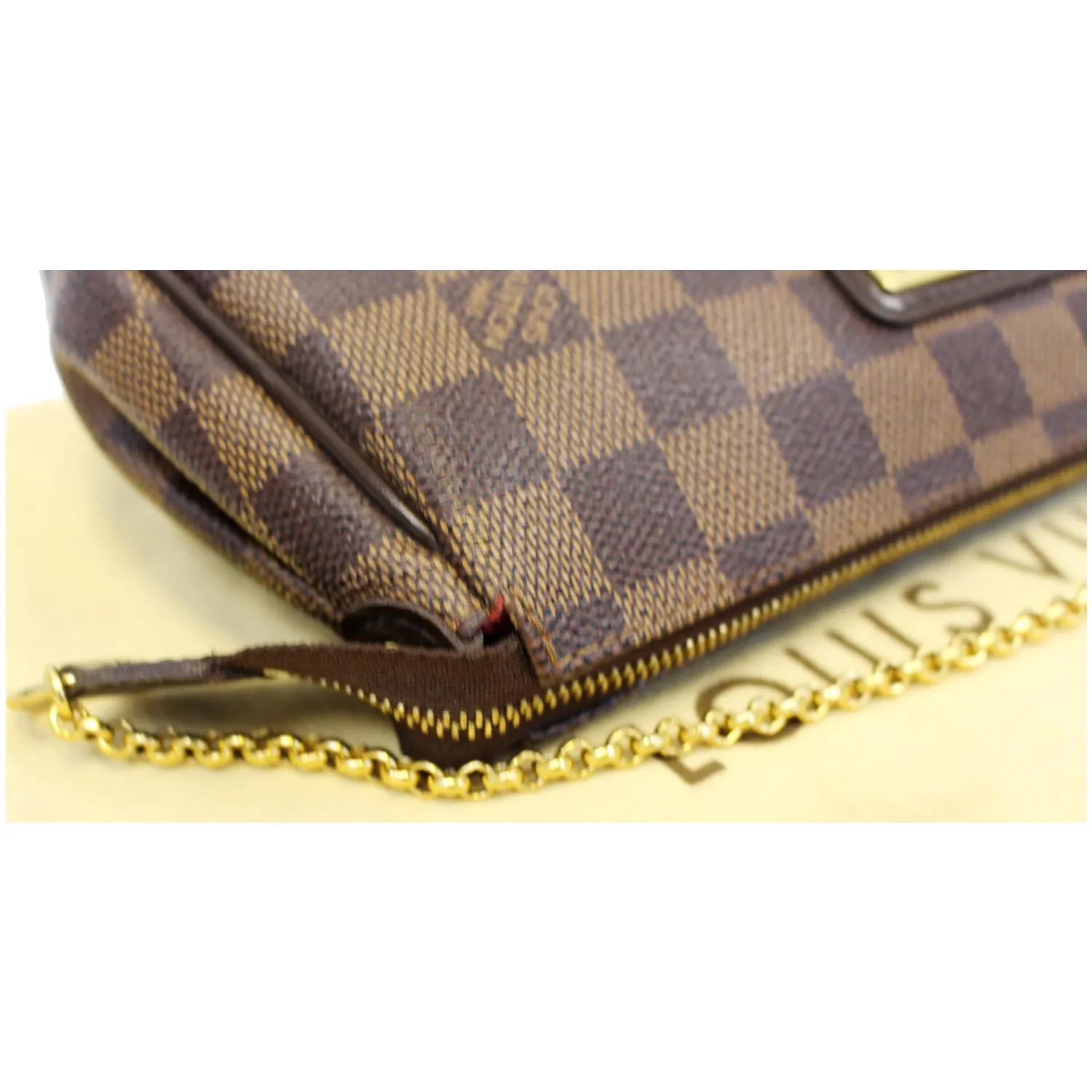 LOUIS VUITTON Pochette Eva Damier Ebene Clutch Crossbody Bag Brown