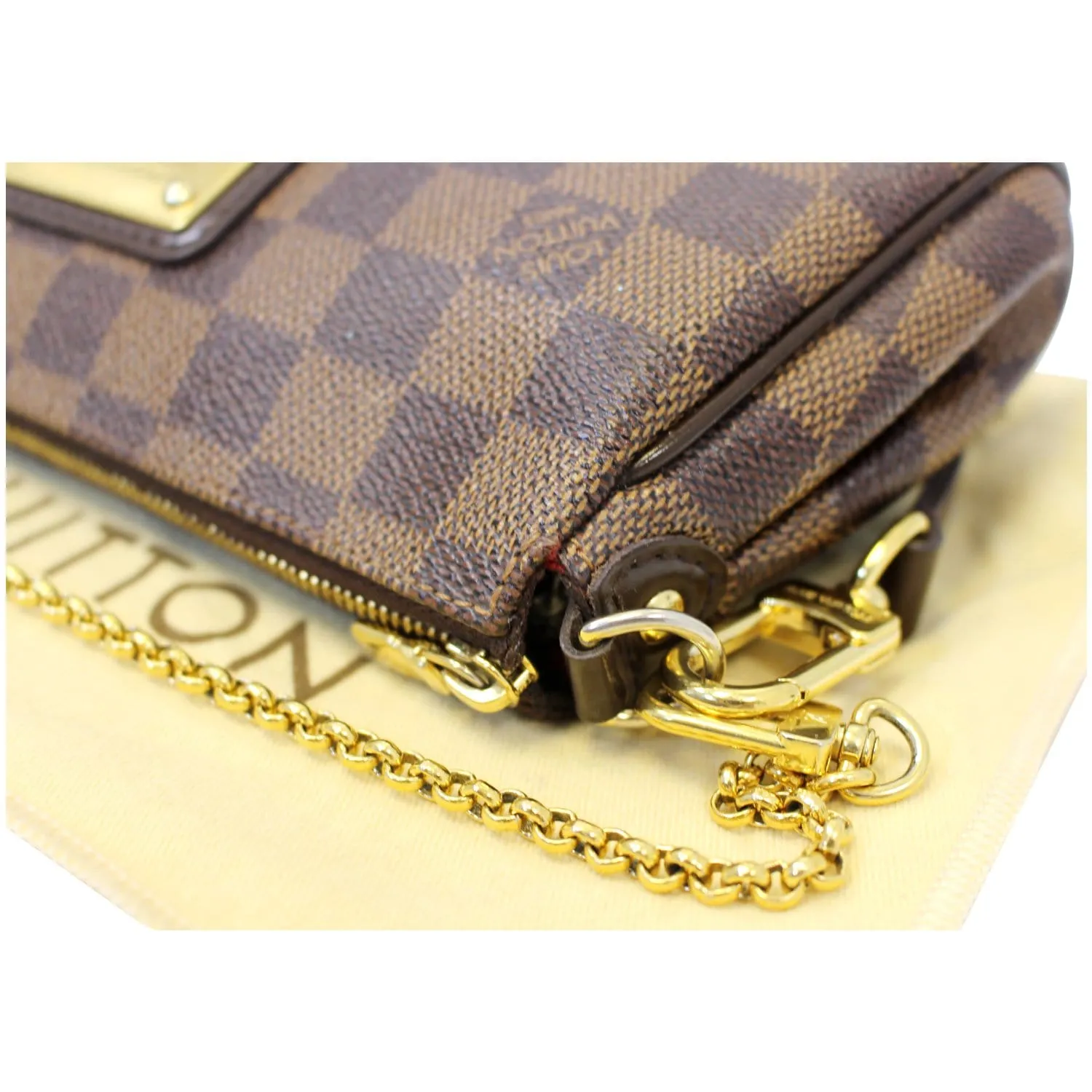 LOUIS VUITTON Pochette Eva Damier Ebene Clutch Crossbody Bag Brown