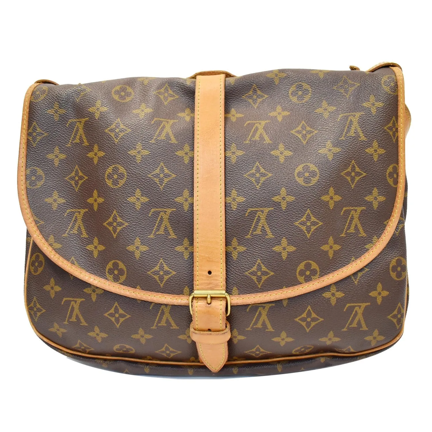 LOUIS VUITTON Saumur 35 Monogram Canvas Shoulder Bag Brown