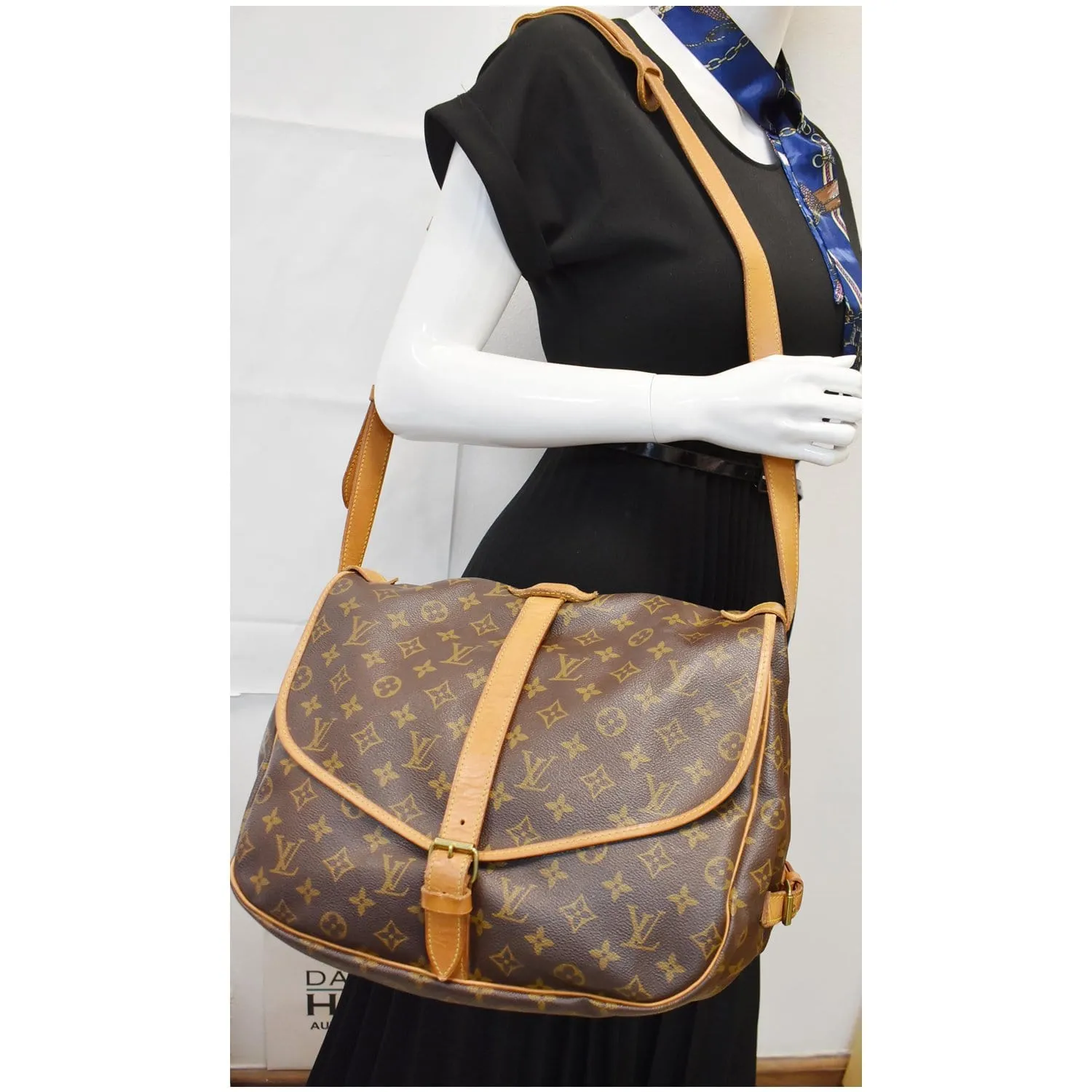 LOUIS VUITTON Saumur 35 Monogram Canvas Shoulder Bag Brown