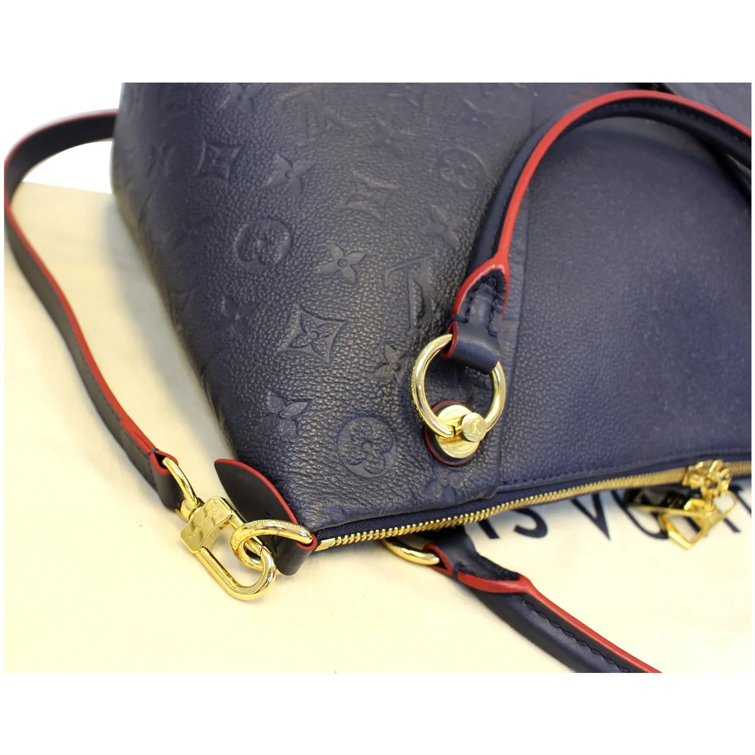 LOUIS VUITTON V MM Empreinte Leather Tote Bag Marine Rouge