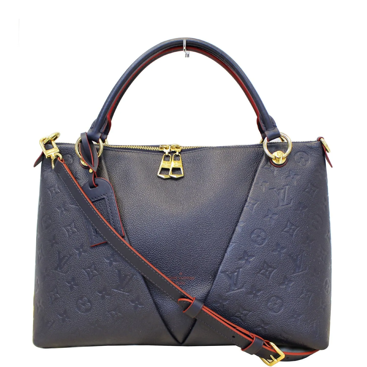 LOUIS VUITTON V MM Empreinte Leather Tote Bag Marine Rouge